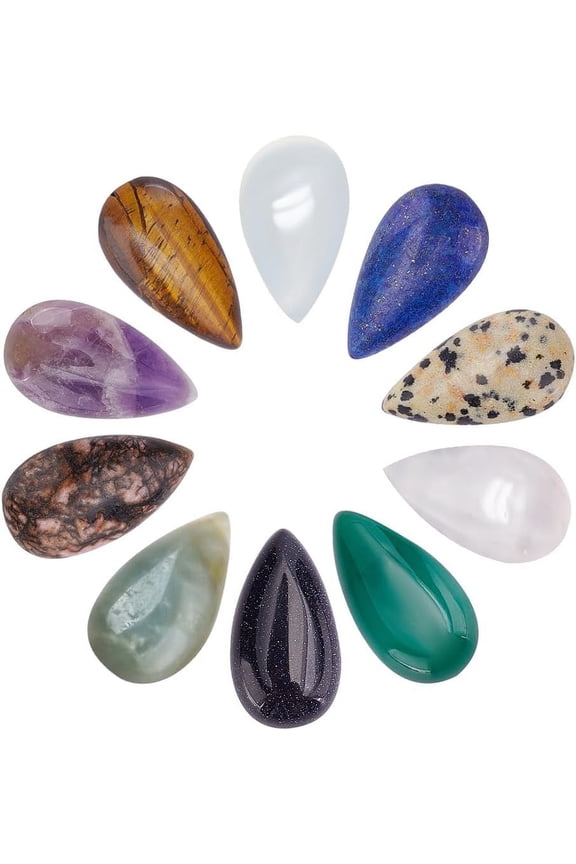 10pcs Teardrop Shaped Natural Gemstone Cabochons Flatback Quartz Agate Cabochons Stone for Necklace Jewelry Making DIY Craft Home Decoration 10 Mixed Colors