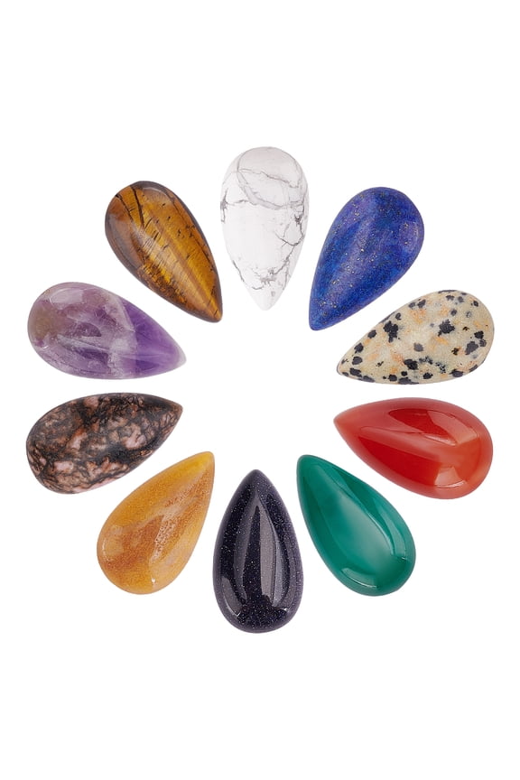 10pcs Teardrop Shaped Natural Gemstone Cabochons Flatback Quartz Agate Cabochons Stone for Necklace Jewelry Making DIY Craft Home Decoration