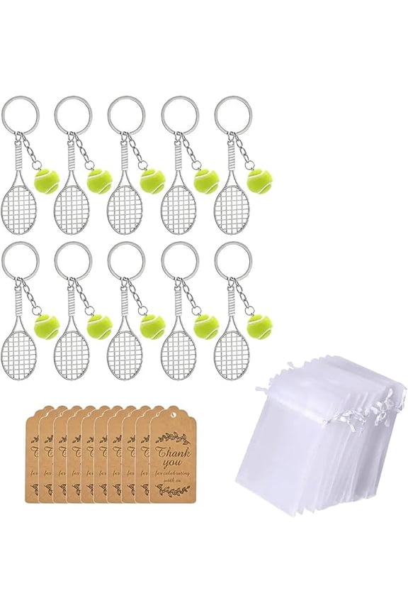 10pcs Tennis Keychain, Ball Keychain with Drawstring Bag and Label Cute -bag Charm -gifts for Tennis Lovers & Men