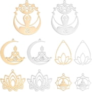 10pcs Theme Pendant 5 Styles Stainless Steel and Lotus Hollow Charms 2 Colors Symbol Theme Pendant for DIY Jewelry Making colorful