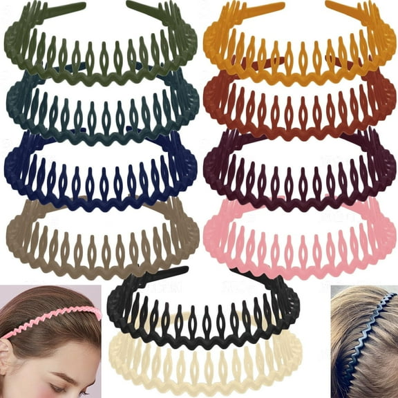 10pcs Thin Plastic Headbands with Teeth for Women, Non Slip Grip Hair Styling Accessories