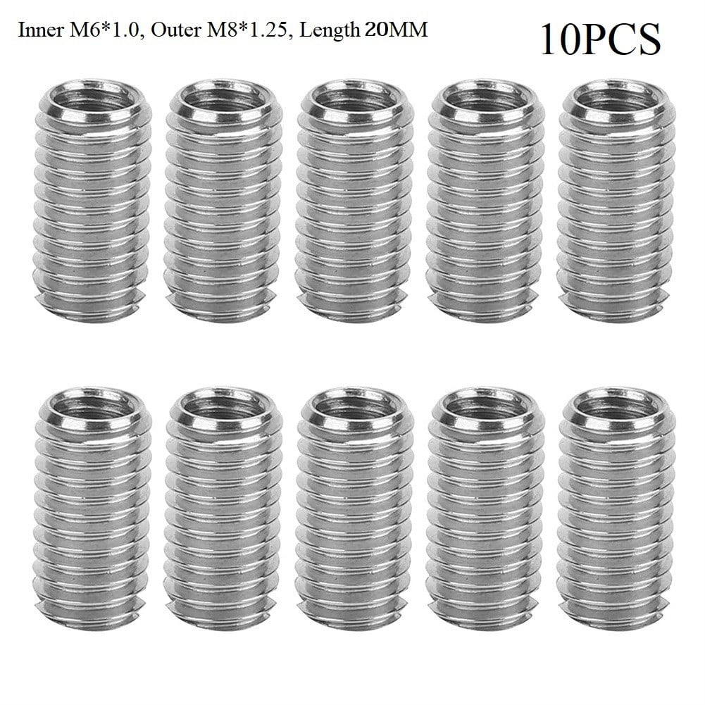 10pcs Threaded Inserts Inner M6X1.0 Outer M8X1.25 Length 20MM Male Female Nut