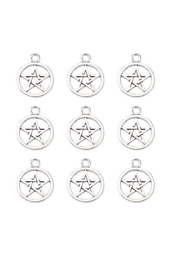 10pcs Tibetan style Pentagram Pendants Cadmium Free & Lead Free Antique Silver 26x21x2mm Hole: 3mm