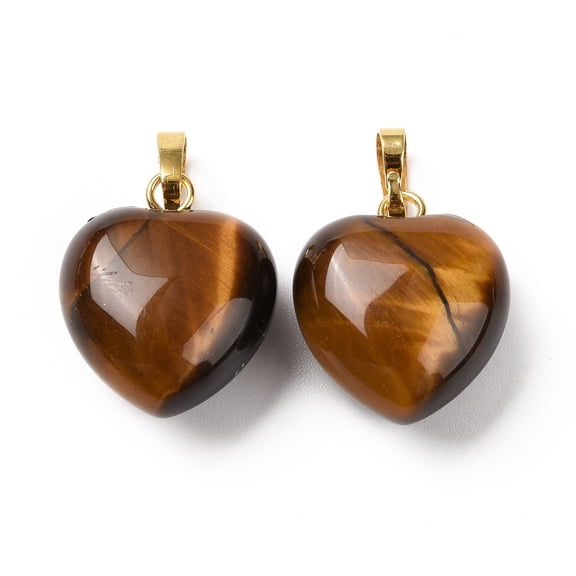 10pcs Tiger Eye Pendants with Golden Tone Brass Findings Heart Charm 18x15~15.5x6~8mm Hole: 6x3mm