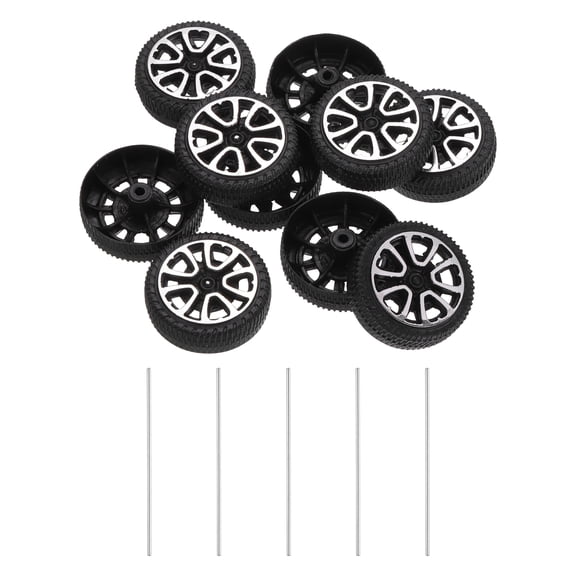 10pcs Toy Car Wheels, 30mmx9mm Plastic Roll and 2mmx100mm Shaft Round Rod Axles for DIY RC Car Truck Boat Helicopter Model Part, Silver Grey