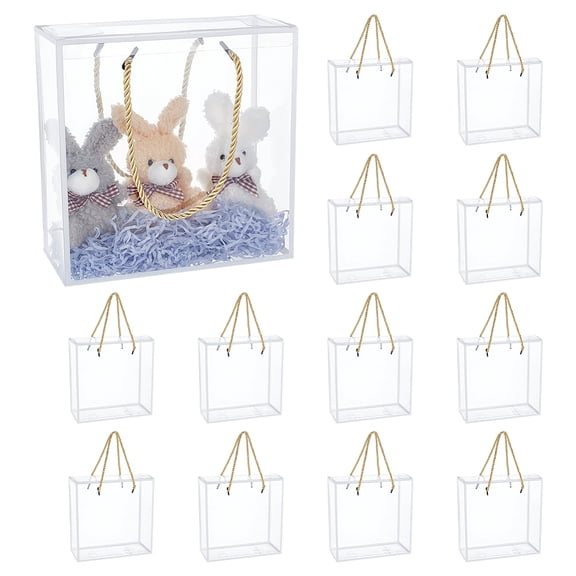 10pcs Transparent Foldable PET Flower Storage Boxes with Rope Handle for Gift Bouquet Packaging Square Clear 20x9x20cm