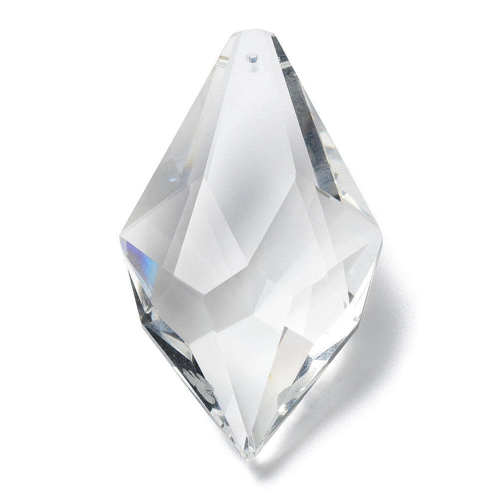 10pcs Transparent Glass Pendants Faceted Rhombus for Chandelier Hanging Pendants Clear 76x43.5x22mm Hole: 2mm
