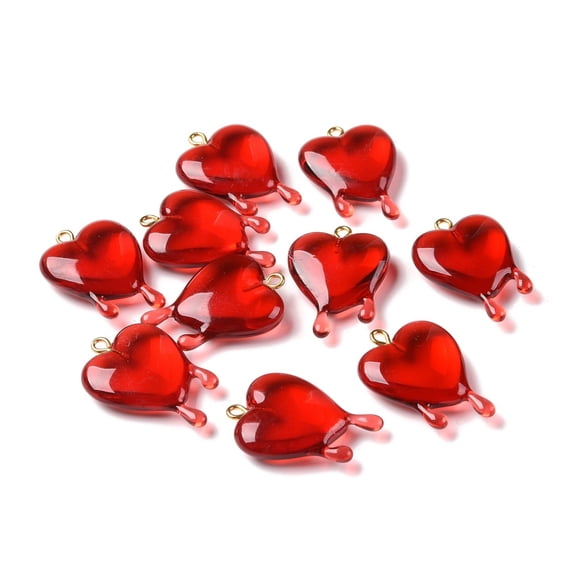 10pcs Transparent Resin Pendants with Golden Iron Loop Melting Heart Red 30.5x21x7mm Hole: 1.8mm