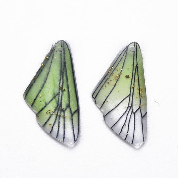 10pcs Transparent Resin Pendants with golden Foil Insects Wing Light Green 24.5x11.5x2mm Hole: 1mm