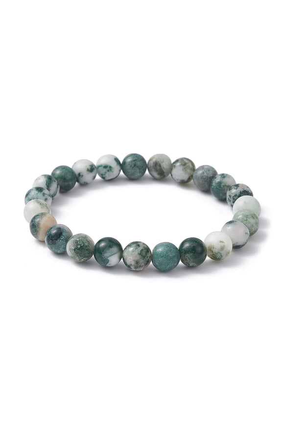 10pcs Tree Agate Round Bead Stretch Bracelets for Women Inner Diameter: 2-1/4 inch(5.6cm)