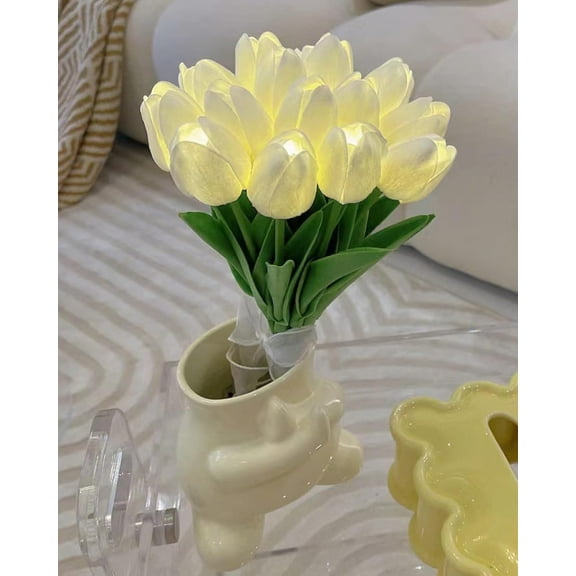 10pcs Tulip Artificial Flowers with LED Light, Creative Gifts for Women, Real Touch Fake Tulip Lamp, for Mother's Day Holiday Wedding Photography Aesthetic Home Decor