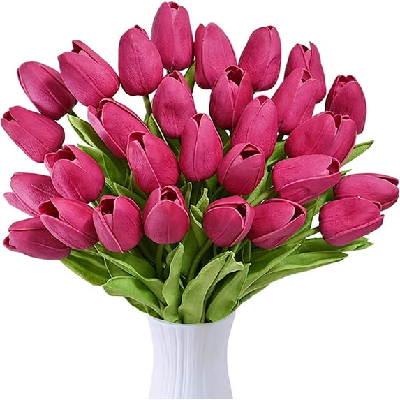 10pcs Tulips Artificial Flowers Fake Flowers for Decoration, Faux Flowers Tulips Real Touch Arrangement Bouquet for Wedding Home Office Party, Faux Flowers Bulk Gift Idea for Mothers Day(Pink)