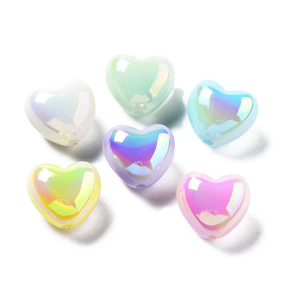10pcs UV Plating Acrylic Beads Iridescent Luminous Glow in the Dark Heart 19x21x15mm Hole: 2.8mm