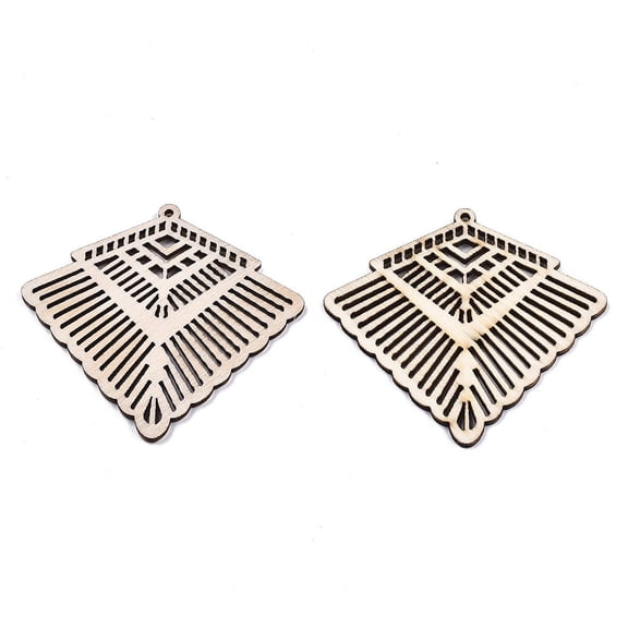 10pcs Undyed Wooden Big Pendants Laser Cut Shapes Rhombus White 58x61x2mm Hole: 1.8mm