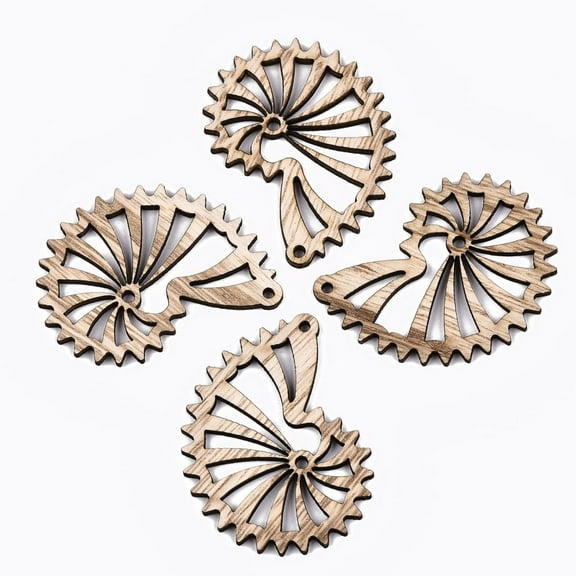 10pcs Unfinished Hollow Wood Big Pendants Undyed Laser Cut Wood Shapes Snail Shell Shape with Gear Side Antique White 52.5x41.5x2.5mm Hole: 2mm