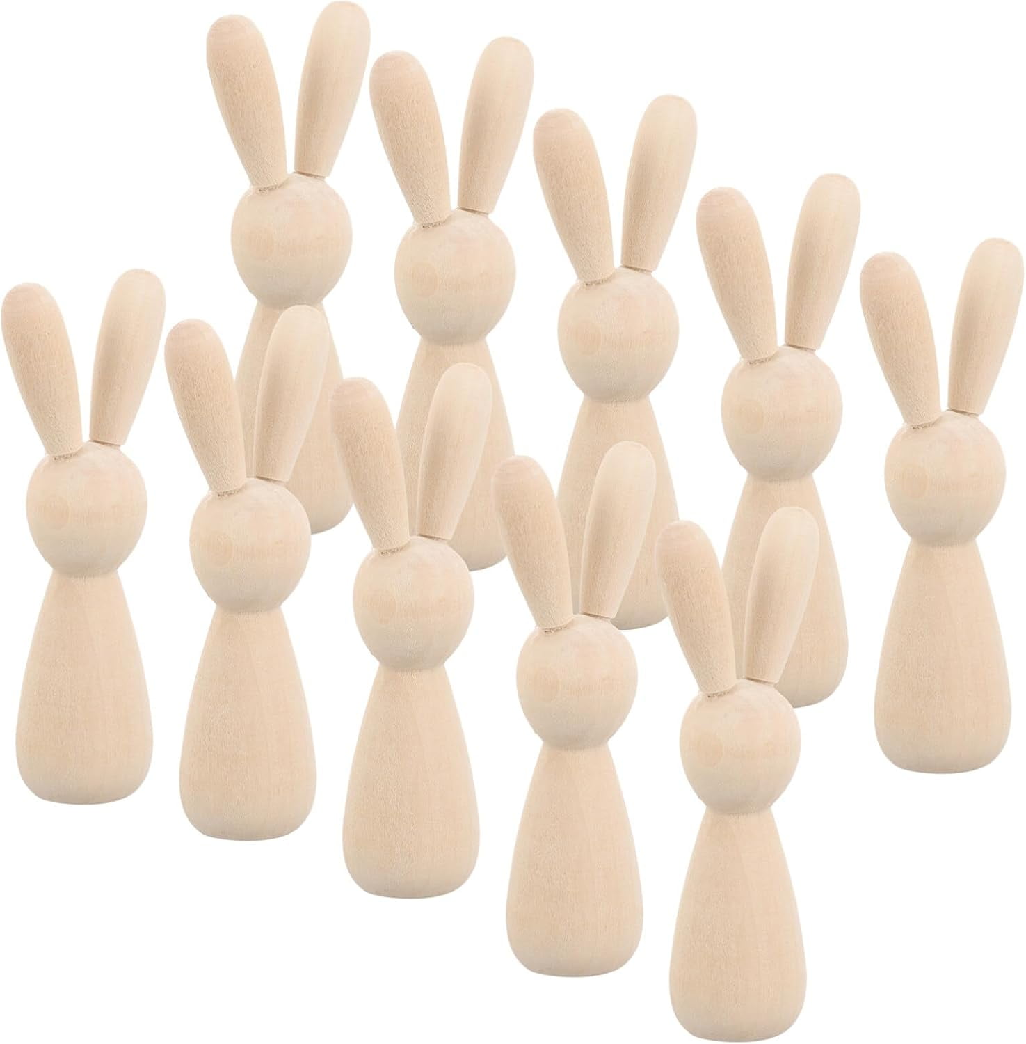 10pcs Unfinished Wooden Peg Dolls Easter Rabbit Statue Bunny Figurines Blank Natural Wood Peg Figures Animal Doll Bodies to Paint Cake Topper for Art Chess Pieces