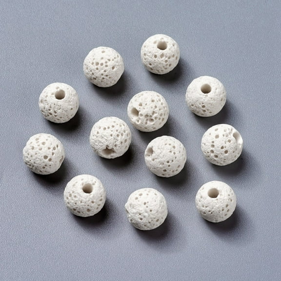10pcs Unwaxed Natural Lava Rock Beads for Perfume Essential Oil Beads Aromatherapy Beads Dyed Round White 8.5mm Hole: 1.5~2mm