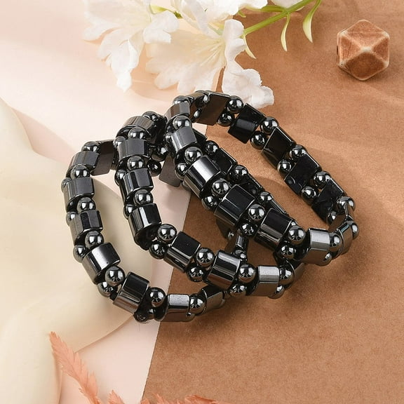 10pcs Valentine Day Gifts for Husband Stretchy Magnetic Hematite Bracelet Black Inner Diameter: 2-1/8 inch(5.3cm)