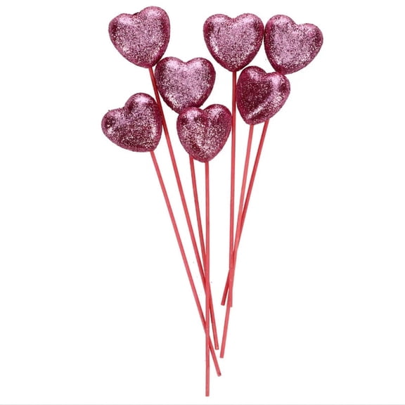 10pcs Valentine's Day Glitter Plush Heart Decor Picks, Foam Heart Sticks with Glow, Suitable for Bouquet Crafts and Decoration Pink