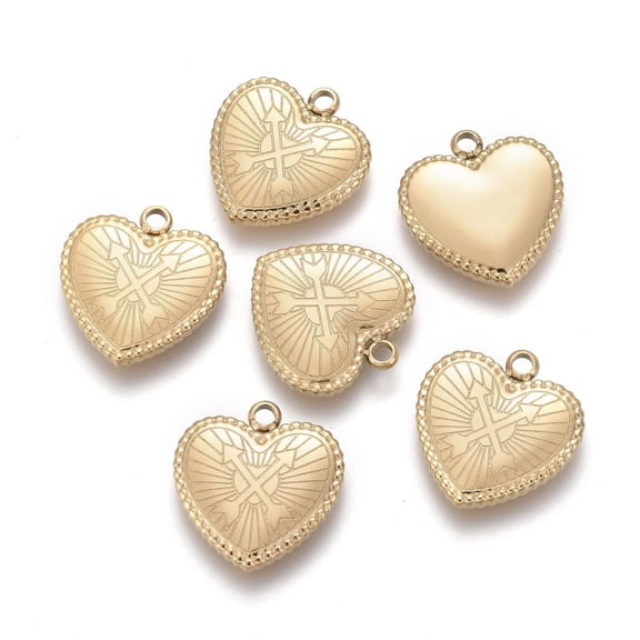 10pcs Valentine's Day Ion Plating(IP) 304 Stainless Steel Pendants Heart with Arrow Golden 15.7x15x2.5mm Hole: 1.6mm