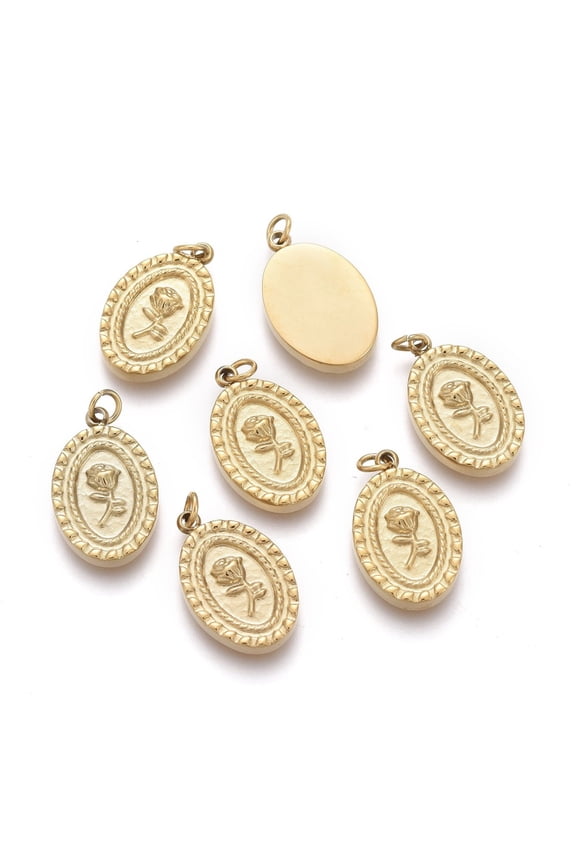 10pcs Valentine's Day Ion Plating(IP) 316 Surgical Stainless Steel Charms with Jump Ring Oval with Rose Golden 13.5x8.5x2mm Hole: 1.6mm