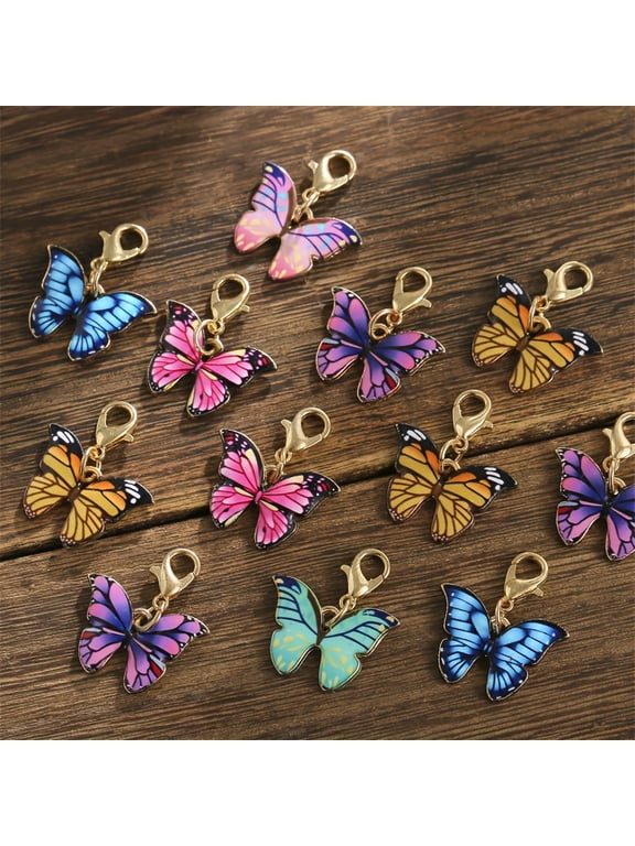 10pcs Vibrant Durable Enamel Butterfly Keychains - DIY Alloy Drip-Glaze Craft Charm for Backpack & Keychain
