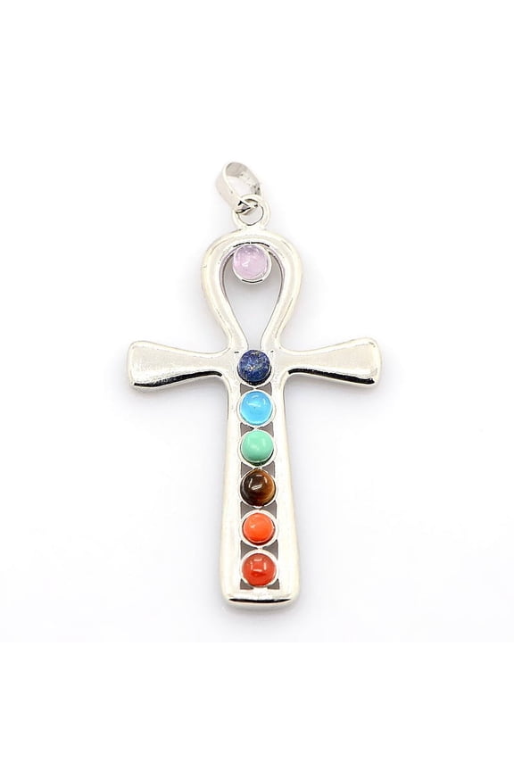 10pcs Vintage Chakra Jewelry Brass Pendants with Alloy Findings Ankh Cross 55x32x4mm Hole: 5x8mm