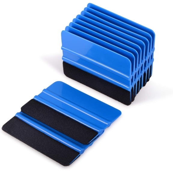 10pcs Vinyl Squeegee 4 Inch - Car Vinyl Scraper Decal Applicator for Window Tint, Wallpaper Smoothing Tool, Reusable with Black Fabric Felt Edge - Blue
