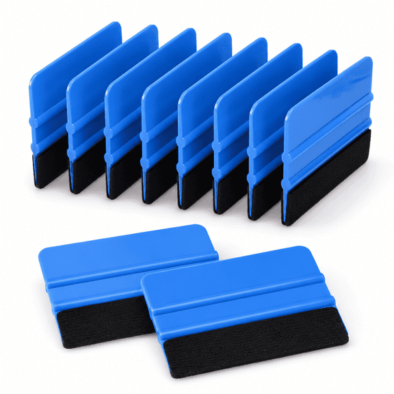 10‑Pcs Blue 4‑Inch Vinyl Squeegee, Reusable Car Decal Applicator Scraper with Black Felt Edge, Window Tint & Wallpaper Smoothing Installation Tool