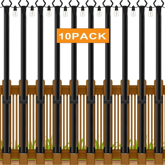 [10pcs Wall Railing Metal Pole] String Light Poles, 5Ft Metal Poles For Outdoor String Lights, Outdoor Light Poles With Post, Poles/Stand For Outside, Patio, Deck Backyard, Garden,