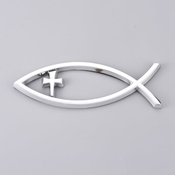 10pcs Waterproof Plastic Jesus Fish Decal Sticker 3D Car Decal Emblem Sticker for Jesus Christian Fish Symbol Silver 140x46x6mm