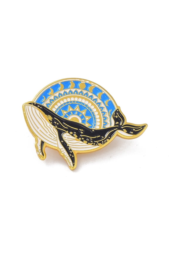 10pcs Whale with Sun Enamel Pin Ocean Animal Alloy Enamel Brooch for Backpacks Clothes Golden Dodger Blue 23x30x9mm