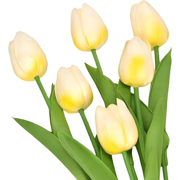 10pcs White Artificial Flowers Fake Tulips 13" Silk Flower for Home Kitchen Wedding Decor Bouquet Decorations Office Floral Arrangements