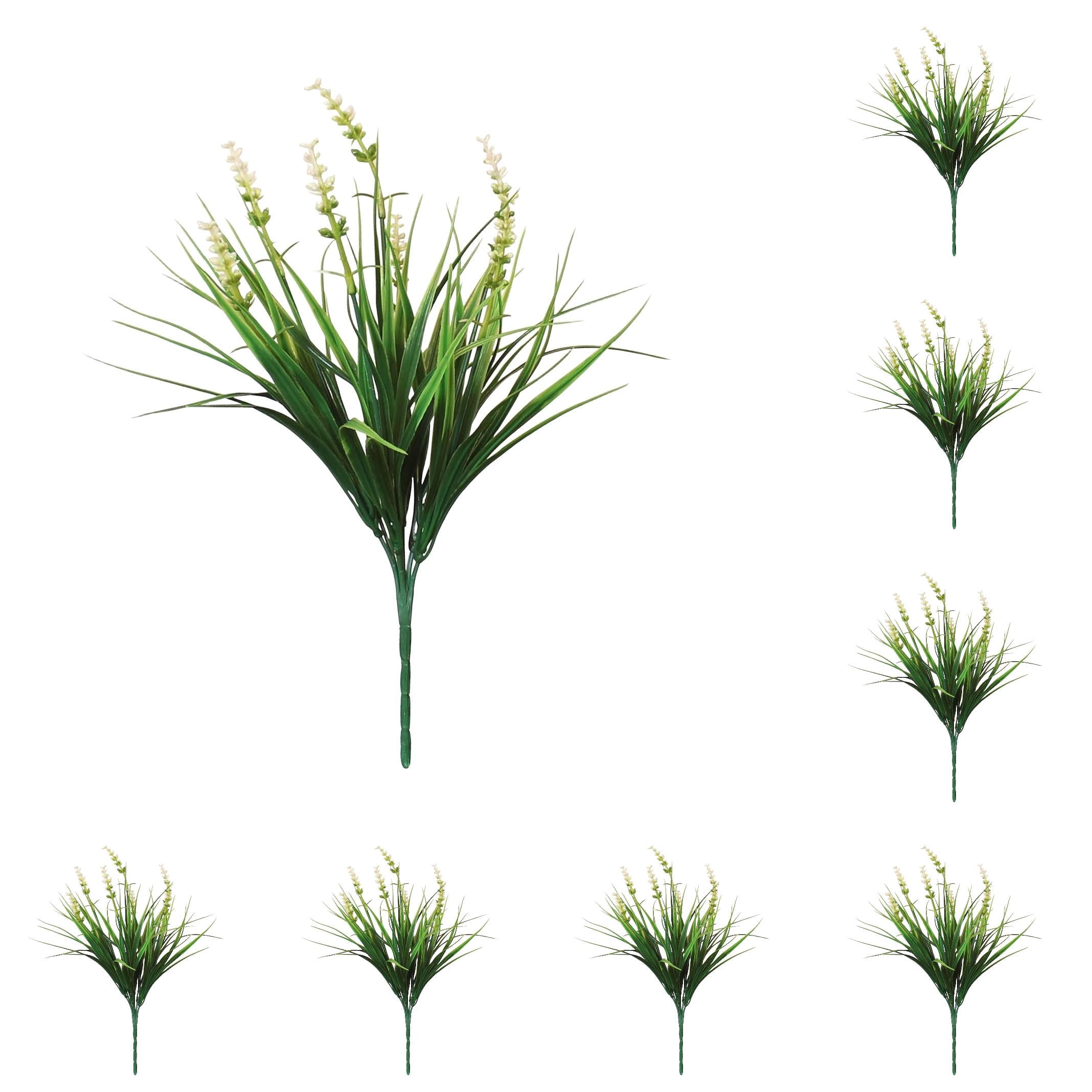 10pcs White Artificial Lavender Spring Grass 35x6 cm by Dusknt Outdoor Monkey Flower Pot Plant Decor for Window Garden Patio Hanging Planter