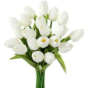 10pcs White Artificial Tulip Flowers 13.5 - Silk Flowers Bouquets for Easter, Mothers Day, Wedding Decor - Home Kitchen Table Centerpieces Bulk Set