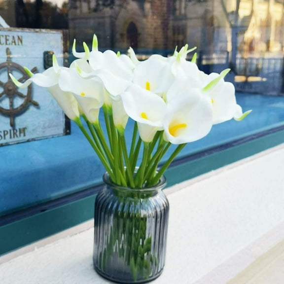 10pcs White Calla Lily Bridal Wedding Bouquet Latex Real Touch Artificial Flower Home Party Decoration