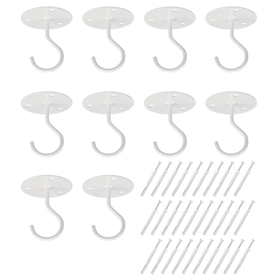 10pcs White Closet Rod Brackets, Ceiling Mount Curtain Rod Hanging Brackets, Heavy Duty Metal Wall Mount Rod Support Holders, Multi-Purpose Rod Brackets for 1.1" Diameter Rods