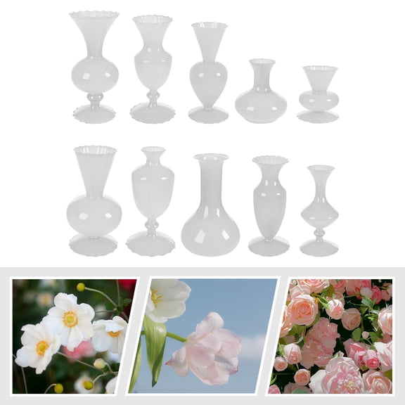 10pcs White DecorativeGlassVaseSet,SmallVases Artificial Flower Holder Wedding Background Table Decor