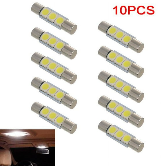 10pcs White LED 29mm 5050 3SMD Fuse Vanity Mirror Light Bulb for 6641 TS-14V1CP