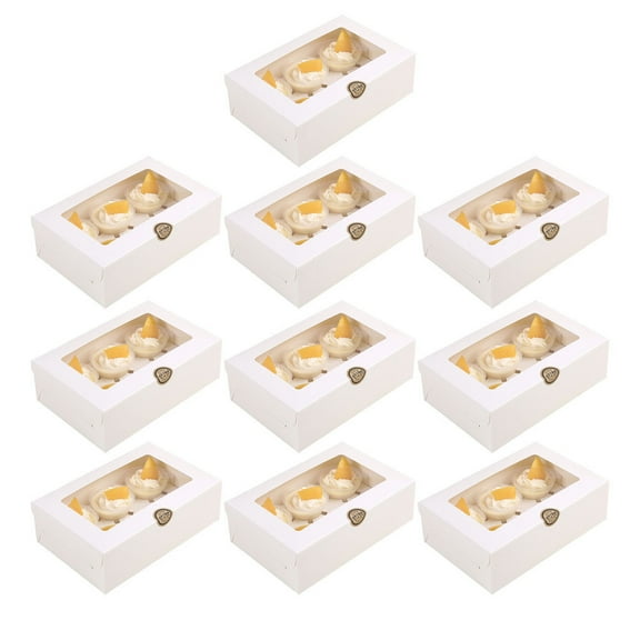 10pcs White Paper Packing Boxes Cupcake Containers Eco-Friendly Baking Muffin Boxes Small Inserts Cake Holder Cookie Gift Boxes Party Favors for Home Dessert Shop(6 Cavity)