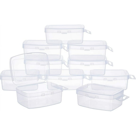 10pcs White Rectangle Transparent Plastic Bead Containers with Hinged Lids Flip Cover Suspensibility for Small Items and Other Craft Projects 4.09x2.56x1.38 Inches DIY