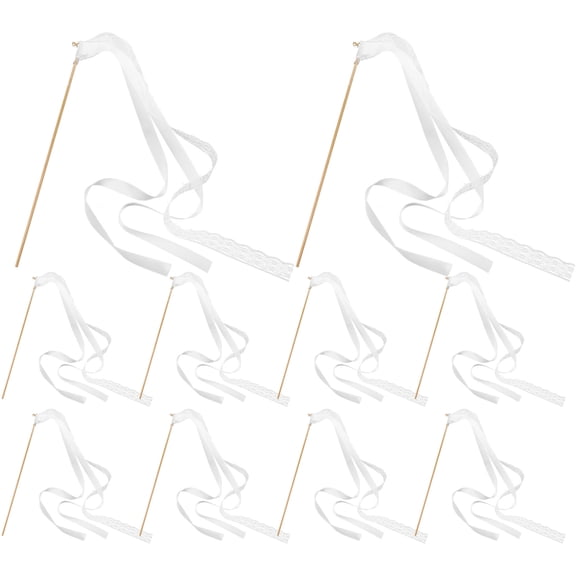 CIMAXIC 10Pcs White Wedding Ribbon Wands with Golden Bell for Ceremony Party Favors and Celebrations
