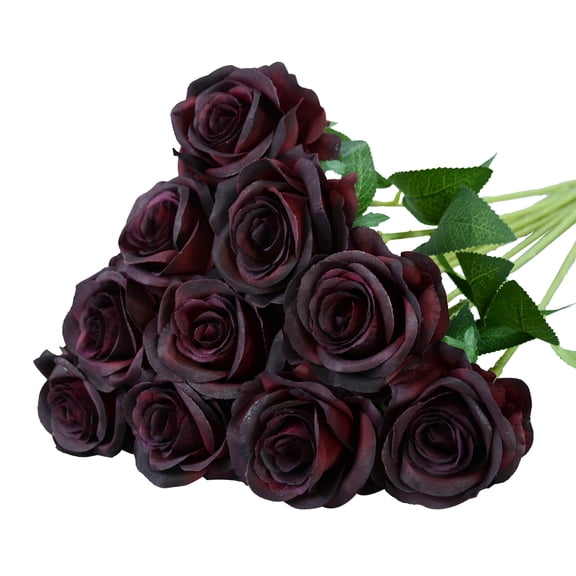 10pcs Wine Red Rose Artificial Flower,Artificial Rose Silk Flower 50cm Fake Rose Blossom Bridal Bouquet for Home Wedding Decor (Wine Red)