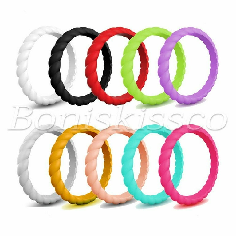 10pcs Women s 3mm Twist Silicone Band Rings Rubber Promise Engagement Wedding