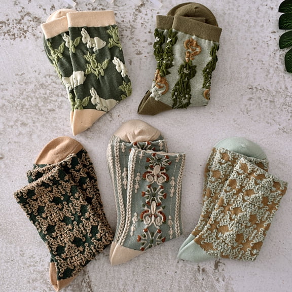 10pcs Women's Seamless Bamboo Diabetic Ankle Socks, Non-Binding Loose Fit Retro flowers