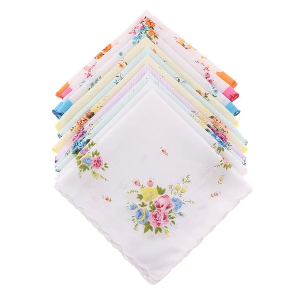 10pcs Womens Vintage Floral Print Cotton Handkerchief Pocket Hanky Bulk Set