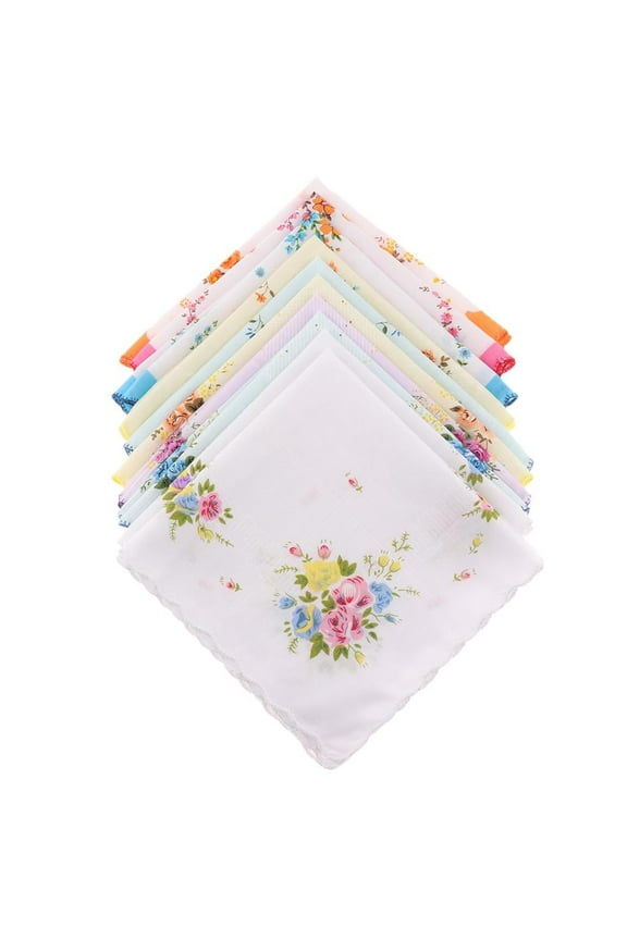 10pcs Womens Vintage Floral Print Cotton Handkerchief Pocket Hanky Bulk Set