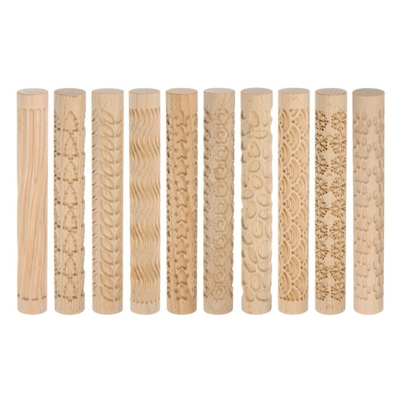 10pcs Wood Clay Roller 15cm Wooden Pottery Tools Wood Grain Rollers Texture