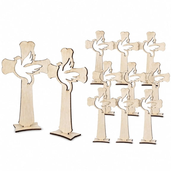 10pcs Wood Cross Figurines with Base Table Centerpiece Religious Decor