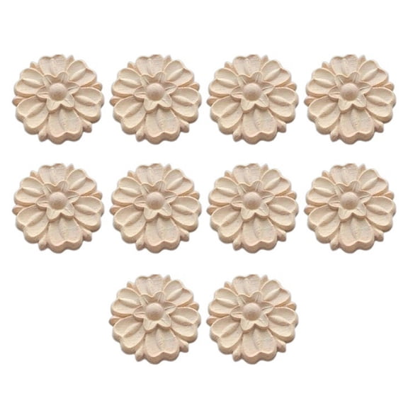 10pcs Wooden Circular Floral Decorative Piece Accent Hand Carved European Styles Wall Mount Embellishment
